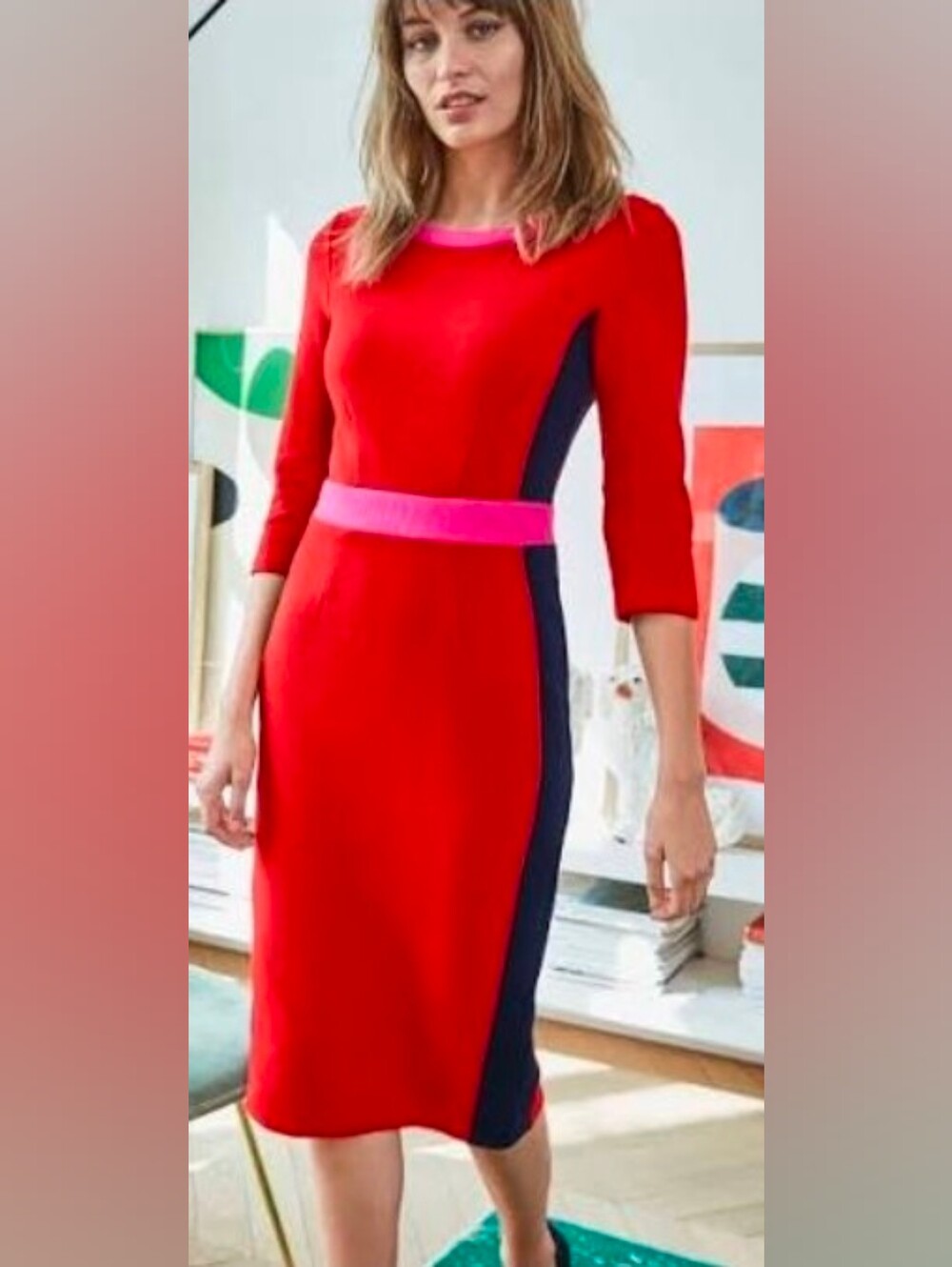 Boden NWT Multi-Colorblock Classic Zipper Back Sheath Long Sleeve Dress Size 10
